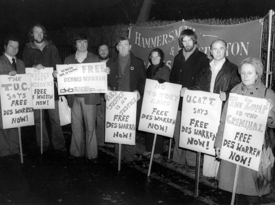 Picket calling on Labour Home Secretary Roy Jenkins to free the pickets, Shrewsbury, November 1975 Jenkins House picket, Shrewsbury, November 1975