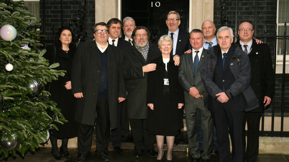 The Shrewsbury 24 Campaign, MPs and Union Leaders outside Number 10. December 2013. The Shrewsbury 24 Campaign, MPs and Union Leaders outside Number 10. December 2013.