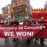 Walking with the Shewsbury 24 We Won banner through Shrewsbury.